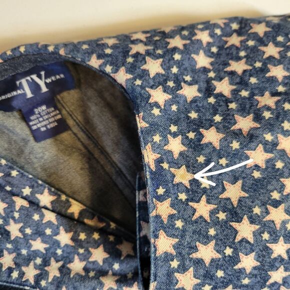 Vintage 90s Denim Blue Jean Maxi Dress Star Print Bandana Collar Western - Picture 13 of 13